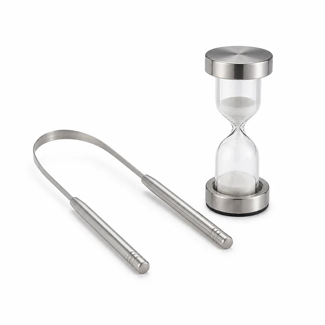 Generic stainless Tongue scraper + timer cup product photo