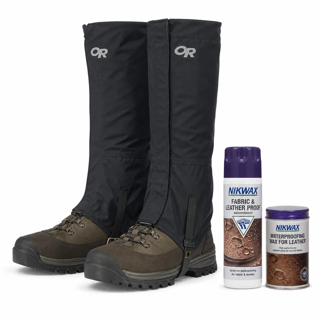 Outdoor Research / Nikwax Gaiters + boot care product photo